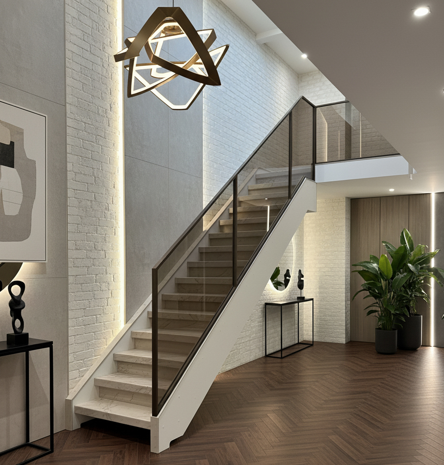 Balustrade van staal en glas